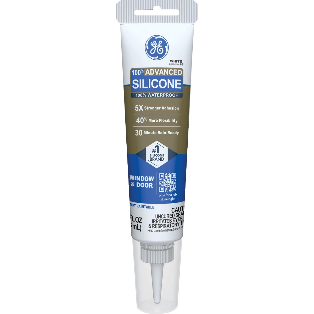 GE Advanced Silicone Window & Door Sealant, White, 2.8  Oz. Tube