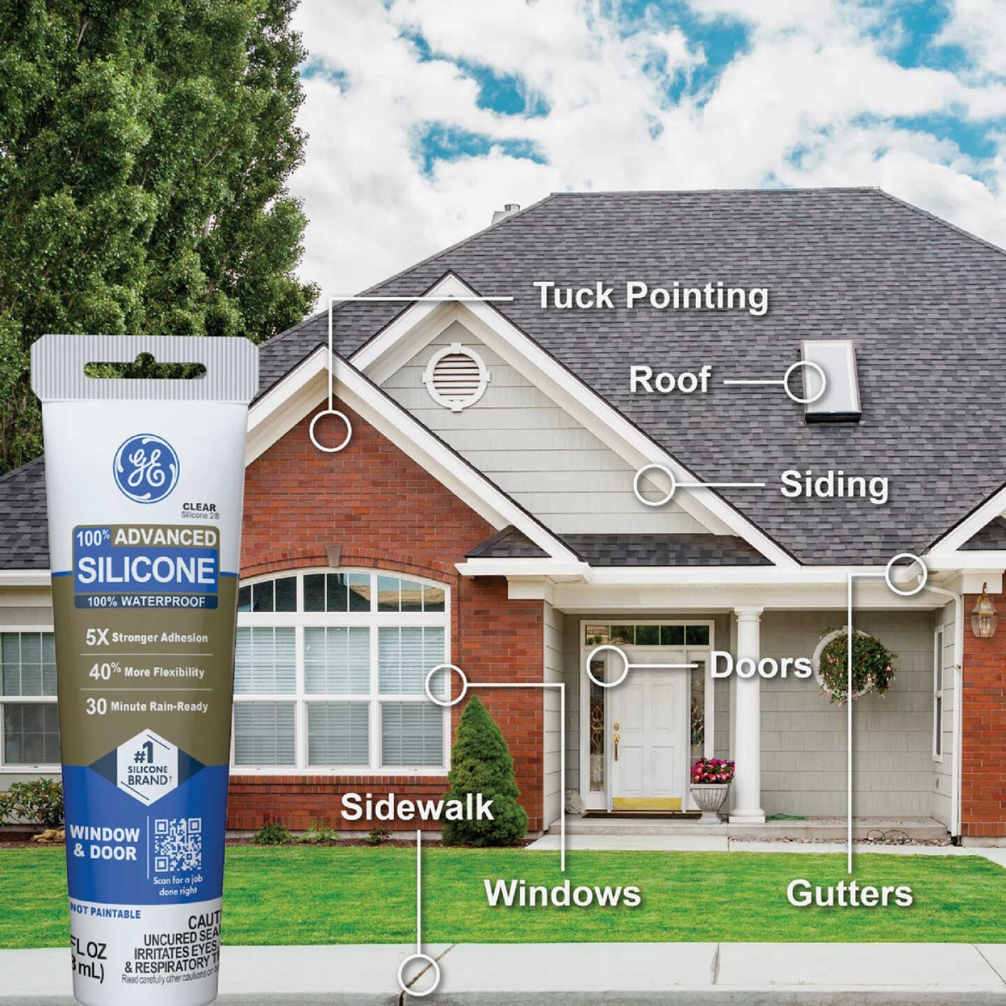 GE Advanced Silicone Window & Door Sealant, White, 2.8 Oz. Tube Image 3