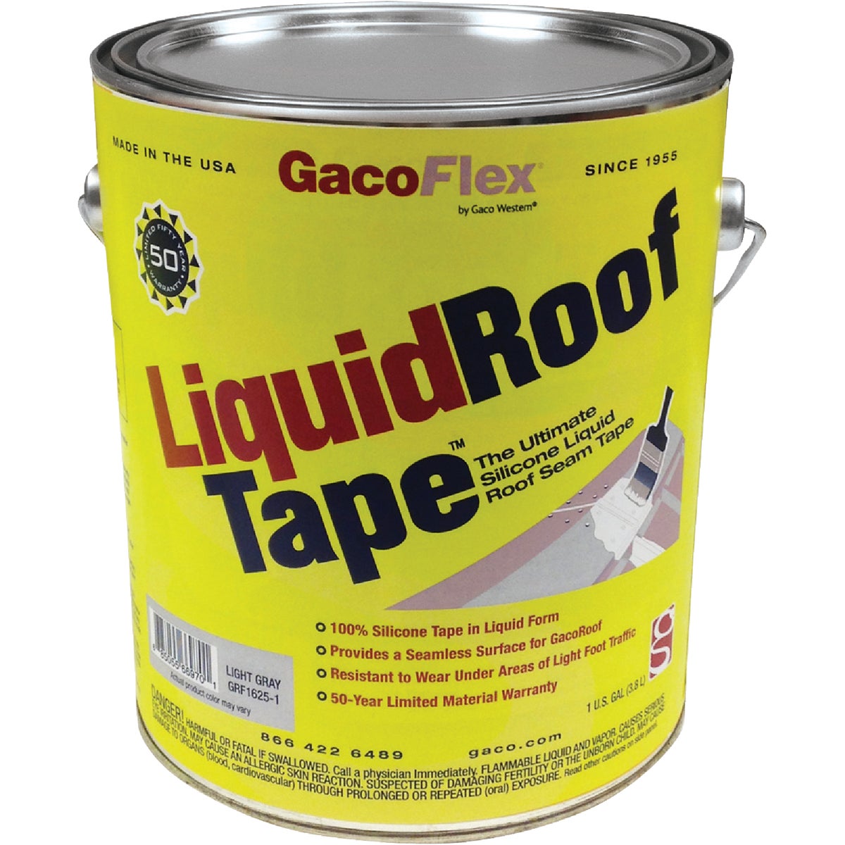 GacoRoof LiquidRoof Tape 100% Silicone Liquid Tape, Gray, 1 Gal.