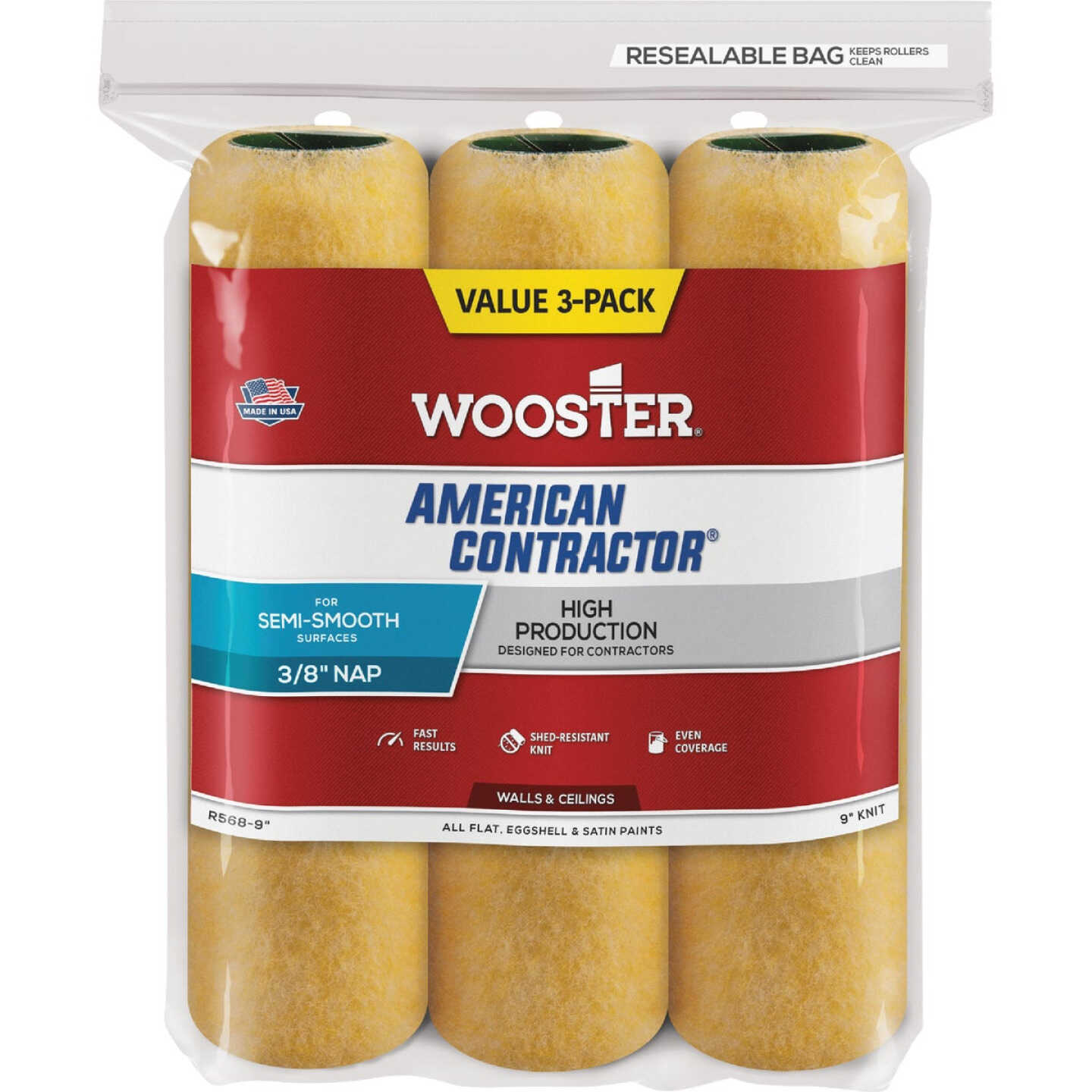 Wooster American Contractor 9 In. x 3/8 In. Knit Fabric Roller Cover (3-Pack) Image 1