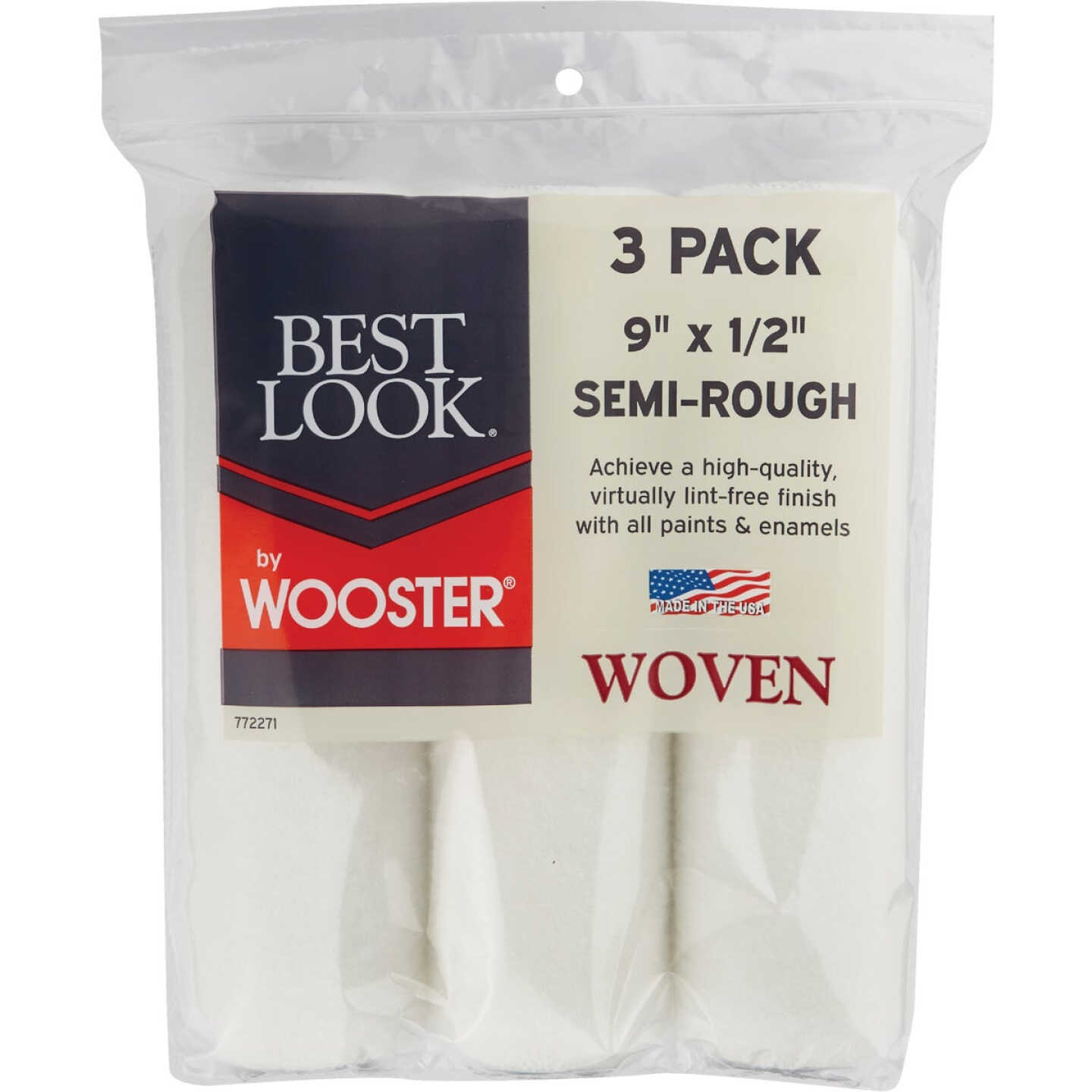 Best Look By Wooster 9 In. x 1/2 In. Premium Woven Fabric Roller Cover (3-Pack) Image 1