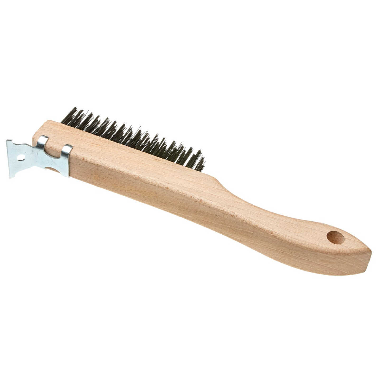 Best Look Wood Shoe Handle Wire Brush with Metal Scraper Image 1