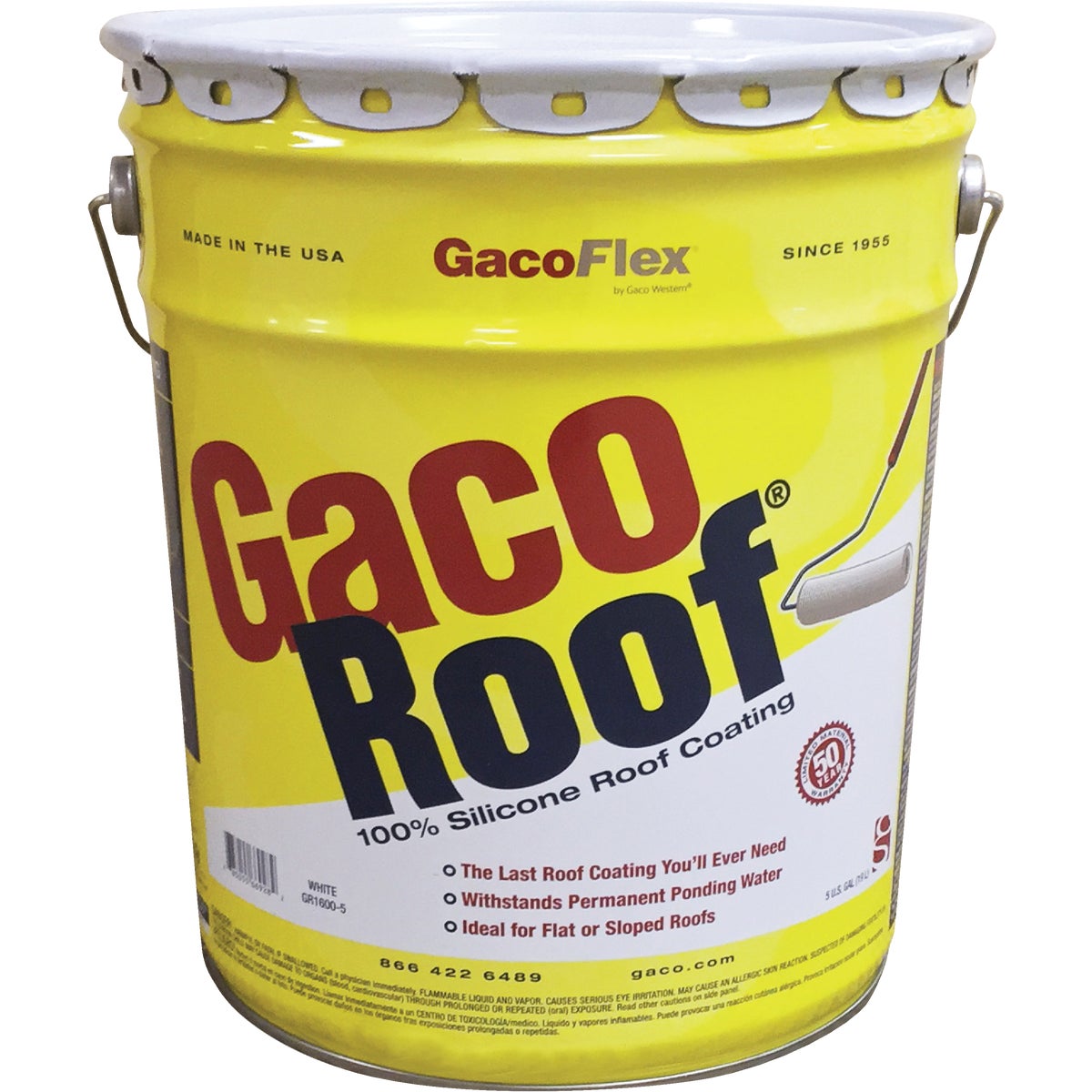 GacoRoof VOC-Compliant Silicone Roof Coating, White, 5 Gal.