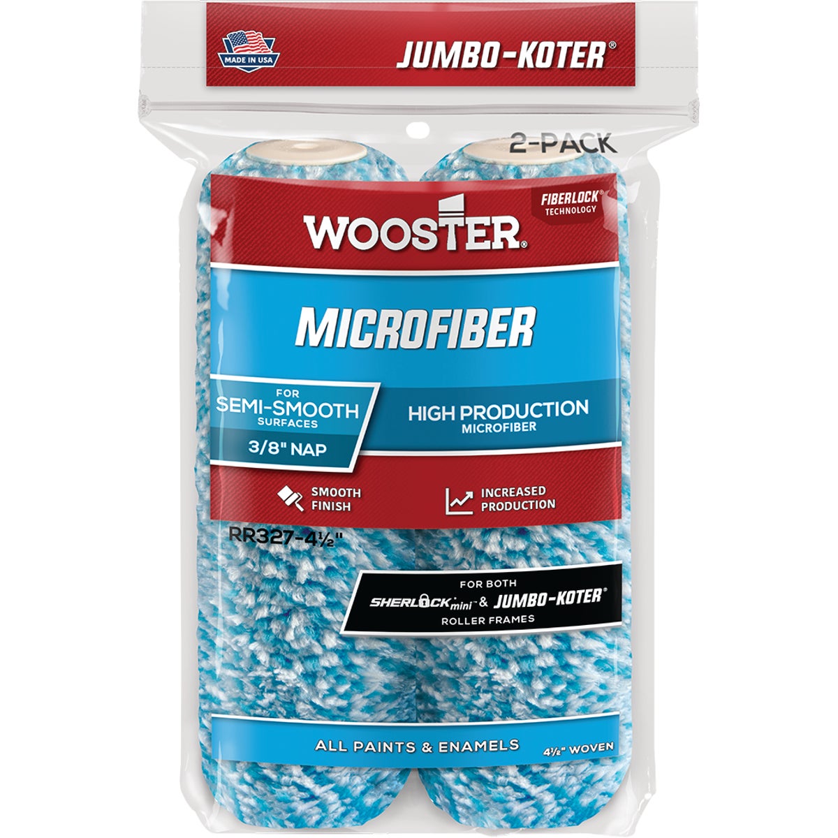Wooster Jumbo-Koter 4-1/2 In. x 3/8 In. Mini Microfiber Trim Roller Cover (2-Pack)