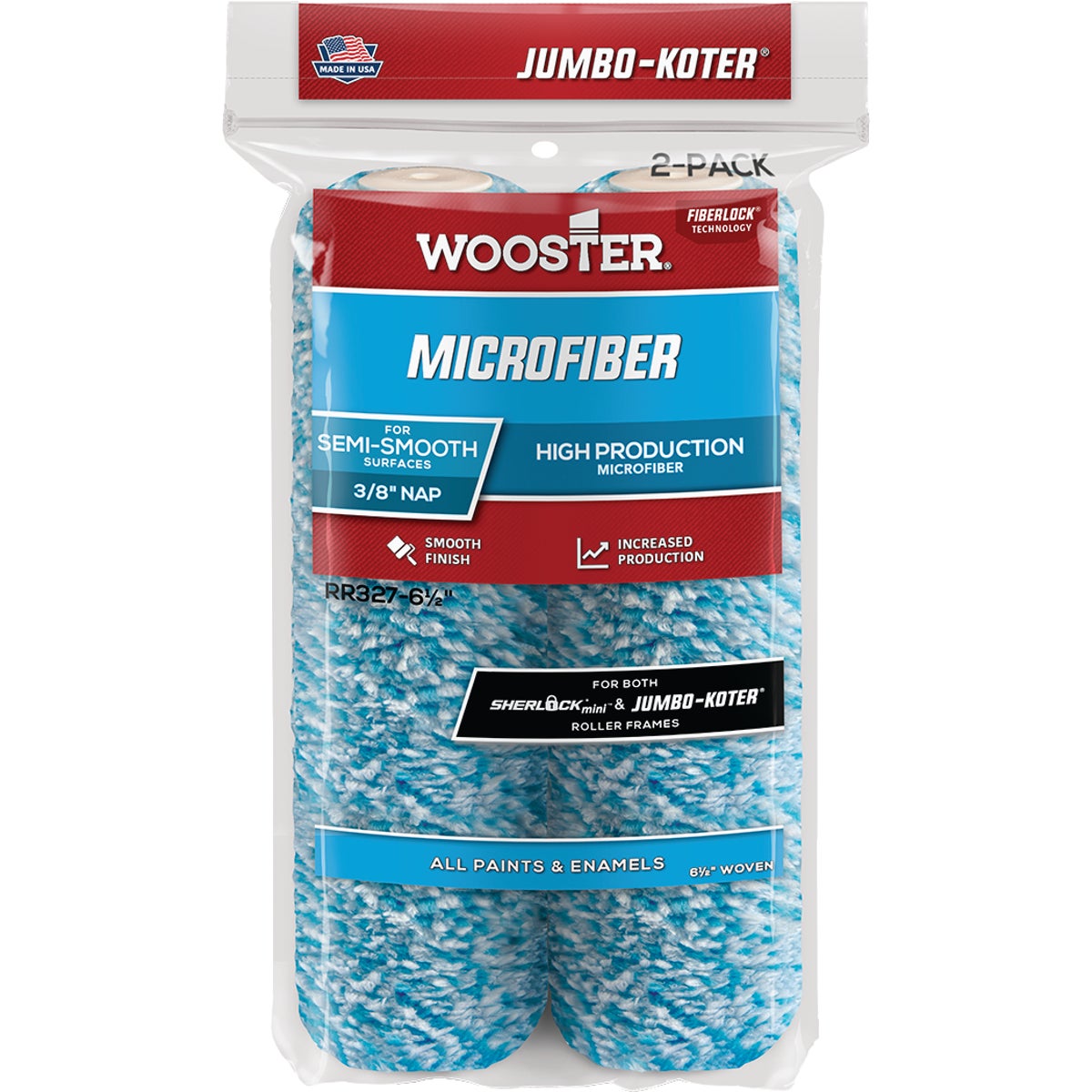 Wooster Jumbo-Koter 6-1/2 In. x 3/8 In. Mini Microfiber Trim Roller Cover (2-Pack)