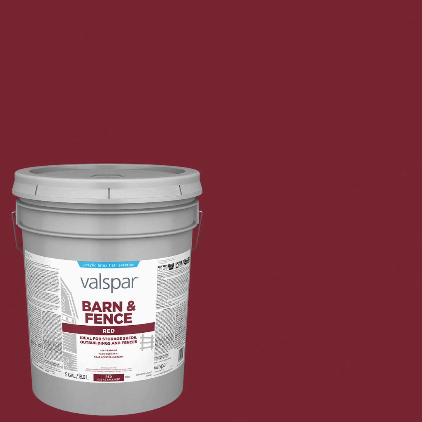 Valspar Latex Paint & Primer In One Flat Barn & Fence Paint, Red, 5 Gal. Image 1