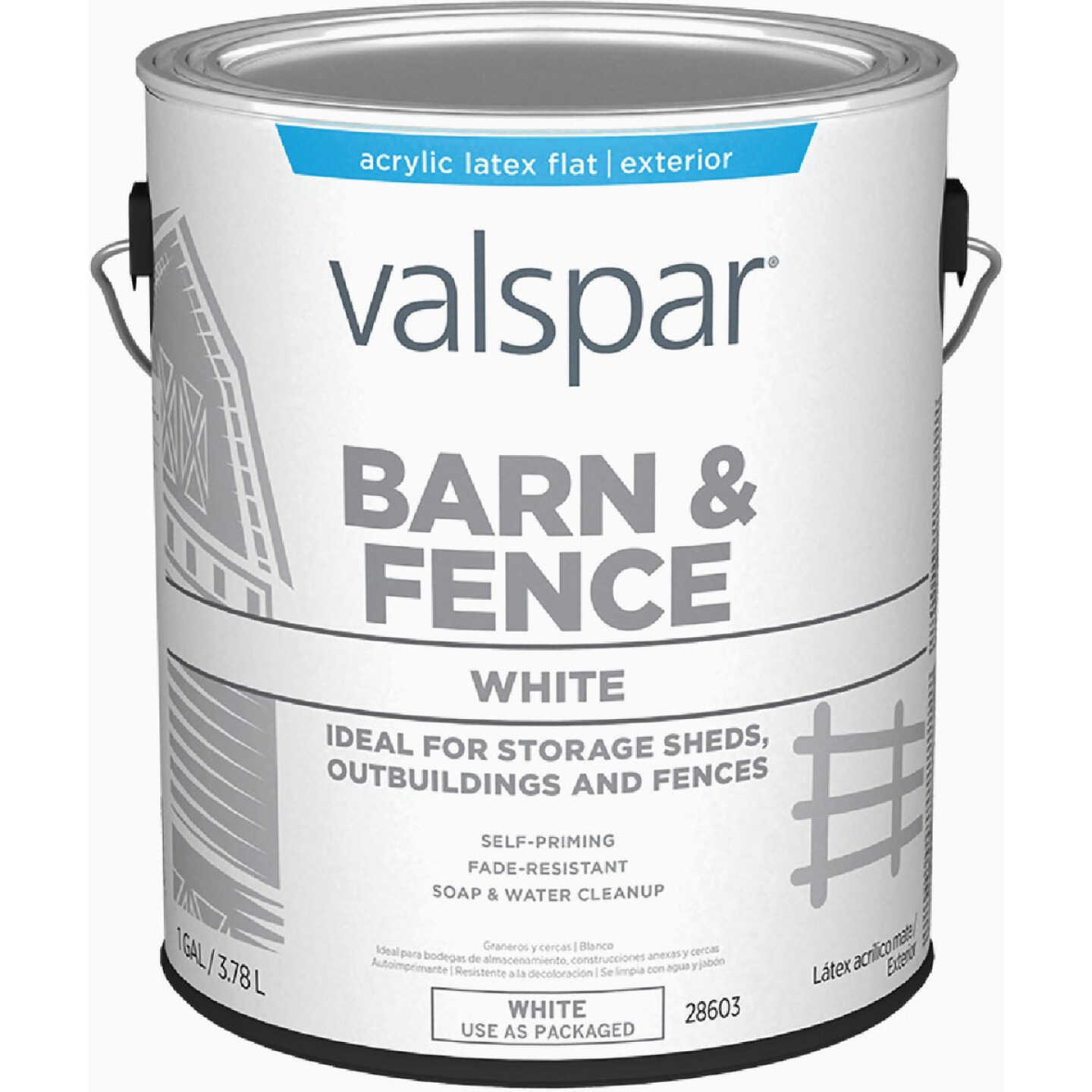 Valspar Latex Paint & Primer In One Flat Barn & Fence Paint, White, 1 Gal. Image 1
