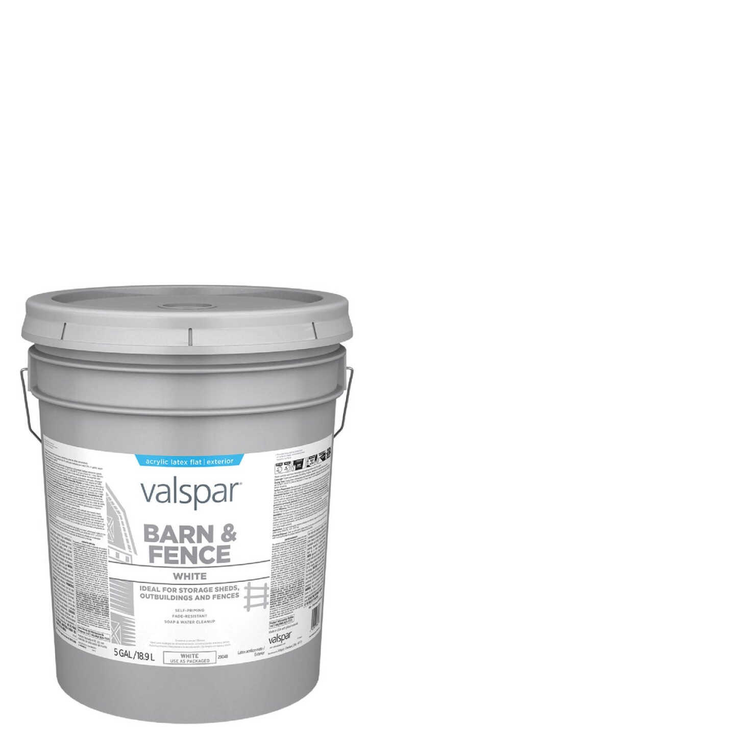 Valspar Latex Paint & Primer In One Flat Barn & Fence Paint, White, 5 Gal. Image 1