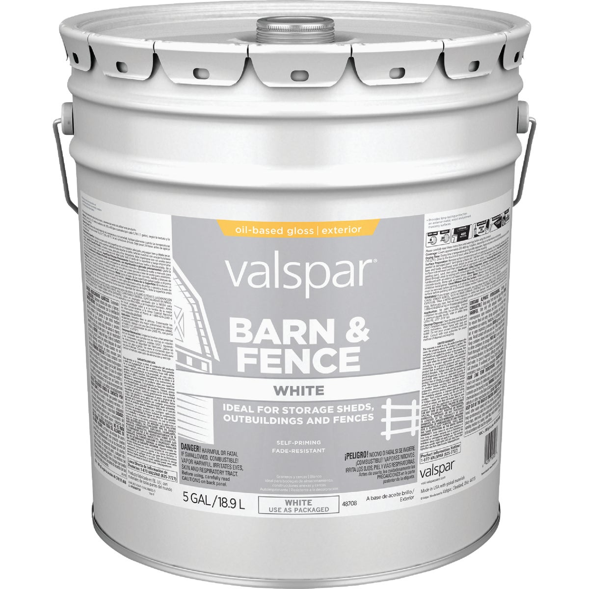 Valspar Oil Paint & Primer In One Low Sheen Barn & Fence Paint, White, 5 Gal. Image 6