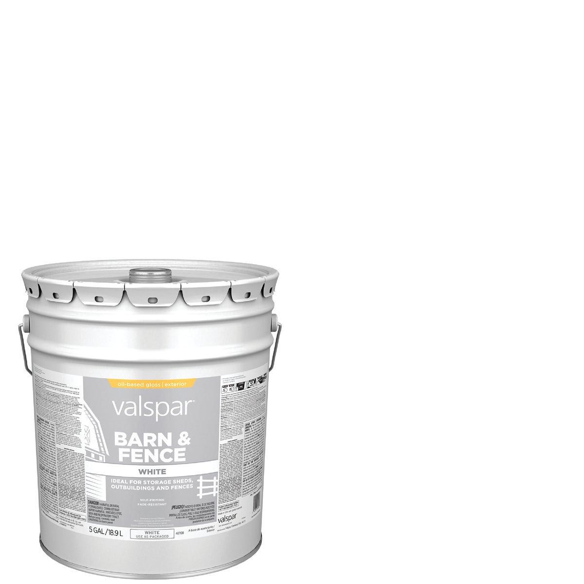 Valspar Oil Paint & Primer In One Low Sheen Barn & Fence Paint, White, 5 Gal.