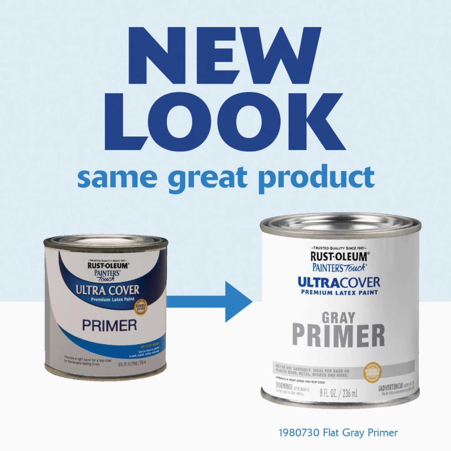 Rust-Oleum Painter's Touch Ultra Cover Flat Premium Latex Primer, Gray, 1/2 Pt. Image 2