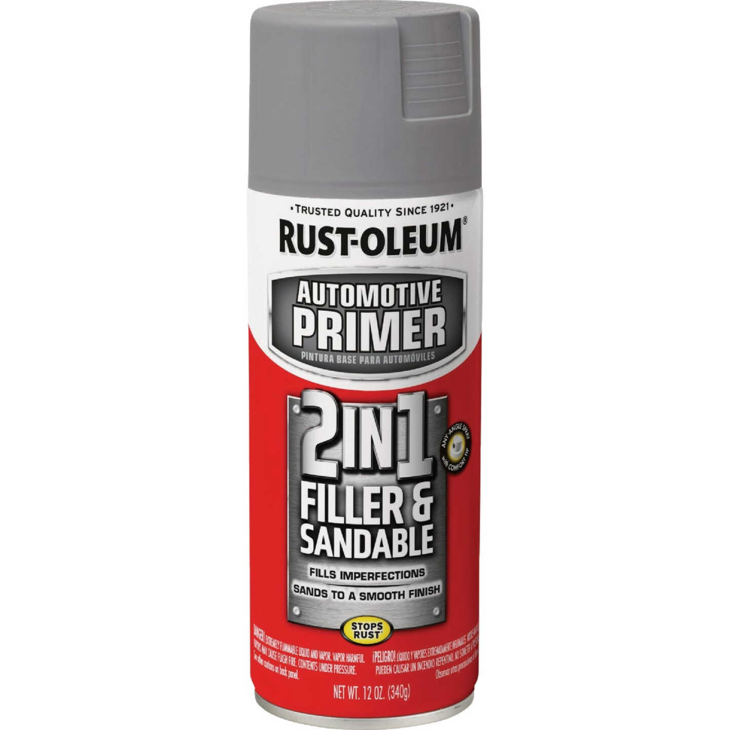 Rust-Oleum Stops Rust Automotive 2 in 1 Filler & Sandable Primer Spray, 12 Oz., Gray Image 1