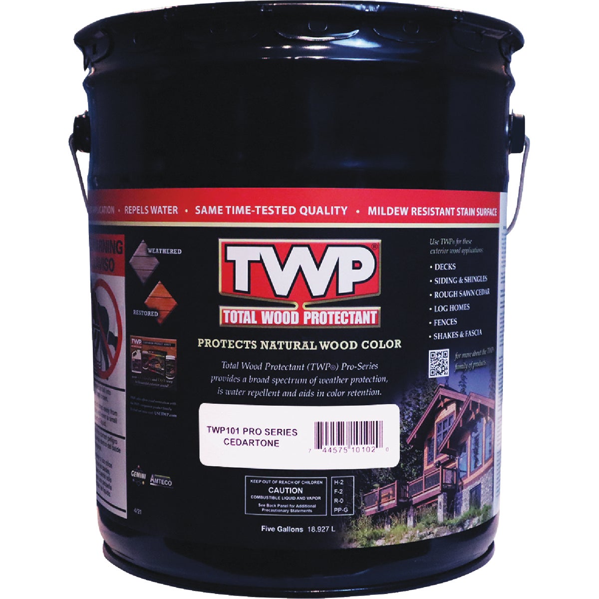 TWP 100 Pro Series Semi-Transparent Wood Protectant Deck Stain, Dark Oak, 5 Gal.