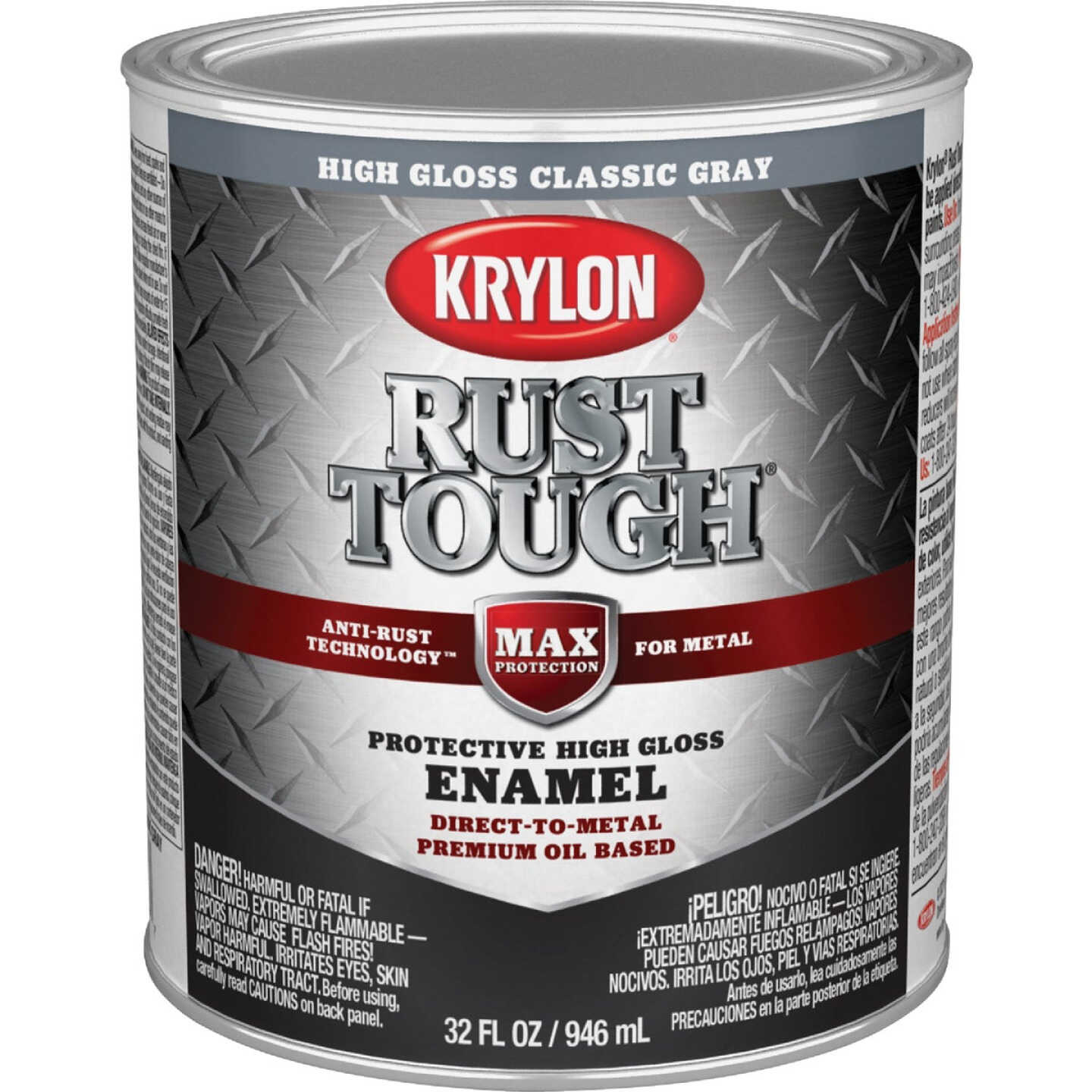 Krylon Rust Tough DTM Oil-Based Gloss Rust Control Enamel, Gray, 1 Qt. Image 1