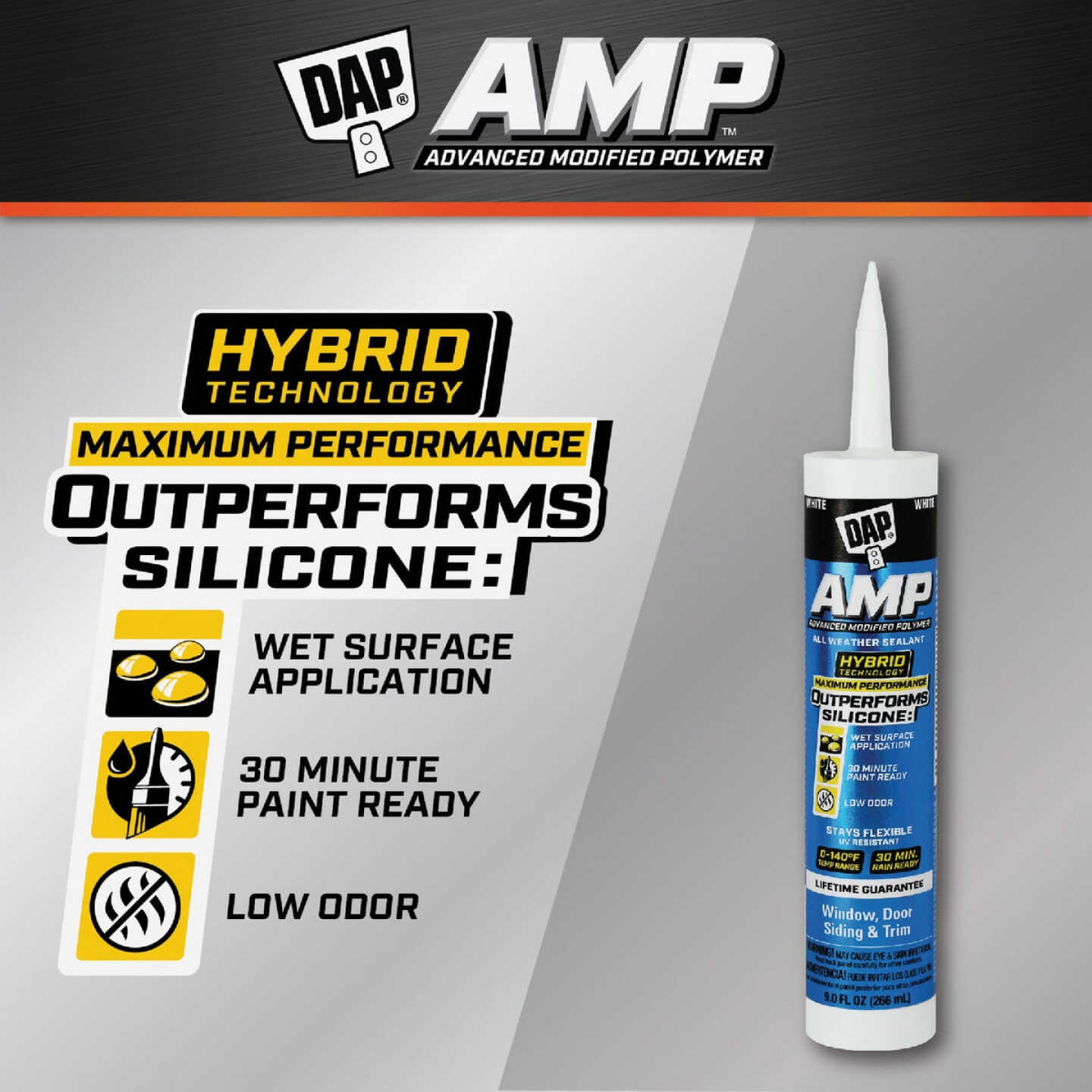 DAP AMP 9 Oz. Advanced Modified Polymer All Weather Window, Door, & Siding Sealant, White Image 2