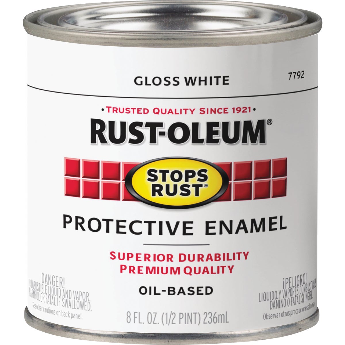 Rust-Oleum Stops Rust Oil Based Gloss Protective Rust Control Enamel, White, 1/2 Pt. Image 2