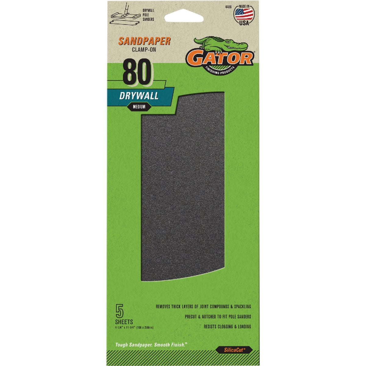 Gator Grit 4-3/8 In. x 11 In. Medium Grit Drywall Paper (5-Pack) Image 1