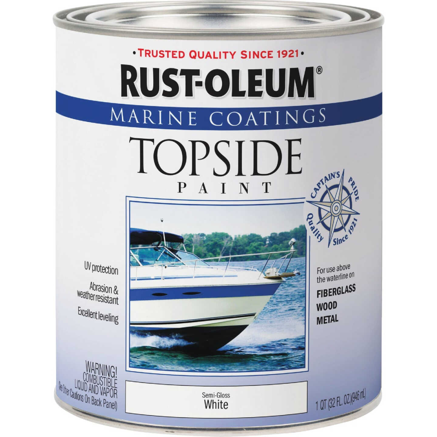 Rust-Oleum Semi-Gloss Marine Boat Topside Paint, White, 1 Qt. Image 7