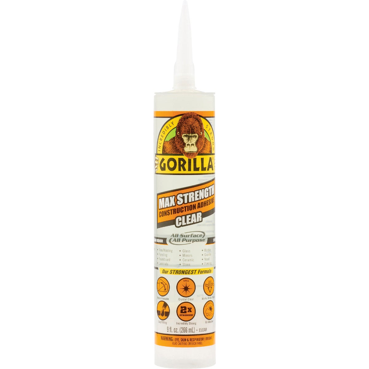 Gorilla 9 Oz. Clear Max Strength Construction Adhesive Image 1