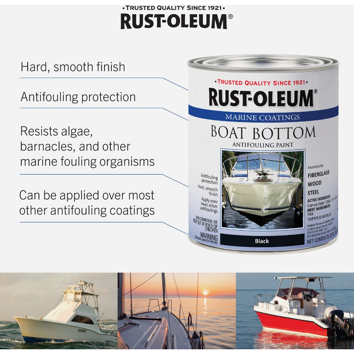 Rust-Oleum Marine Boat Bottom Antifouling Paint, Black, 1 Qt. Image 2