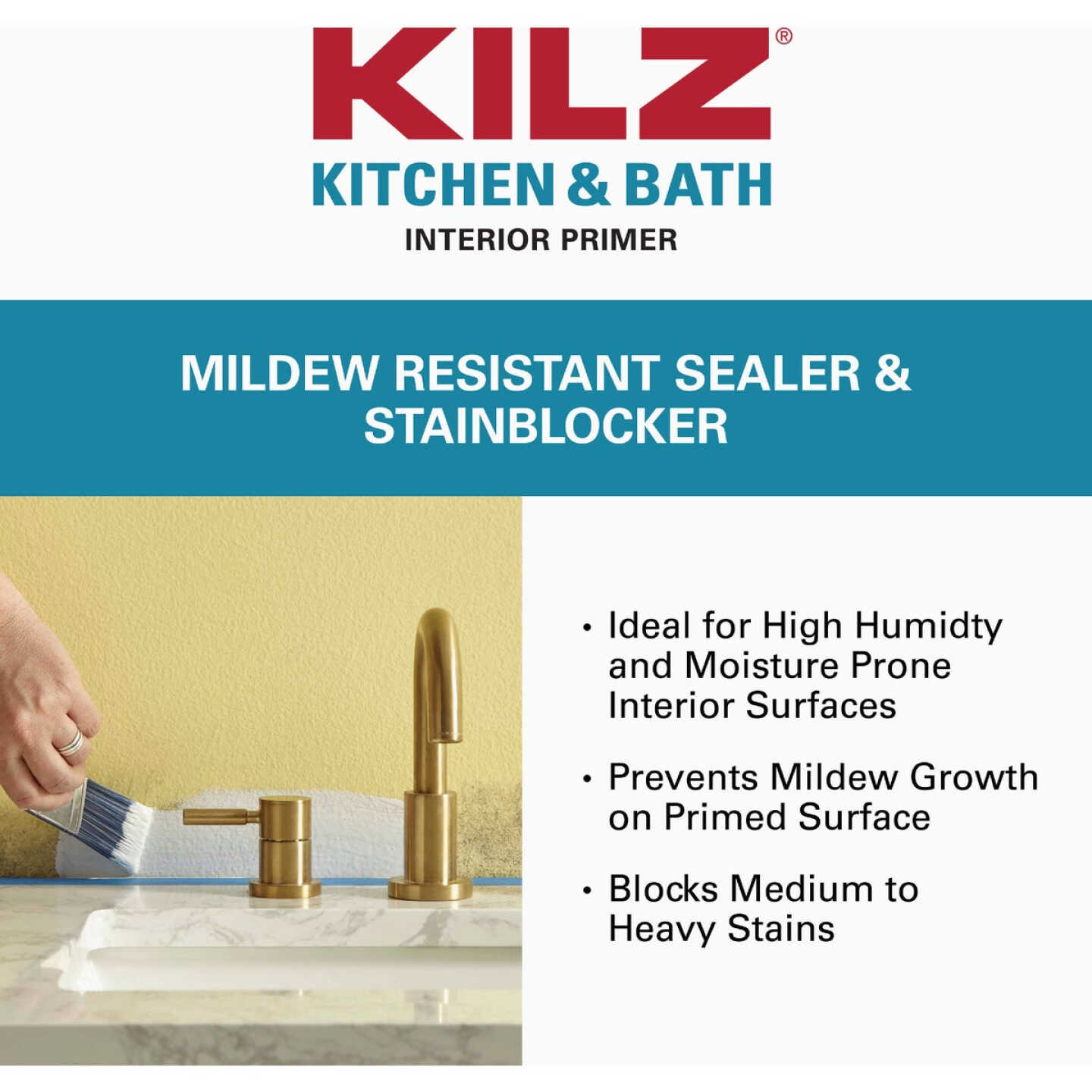 KILZ Kitchen & Bath Mildew-Resistant Water-Based Interior Primer, 1 Qt. Image 2