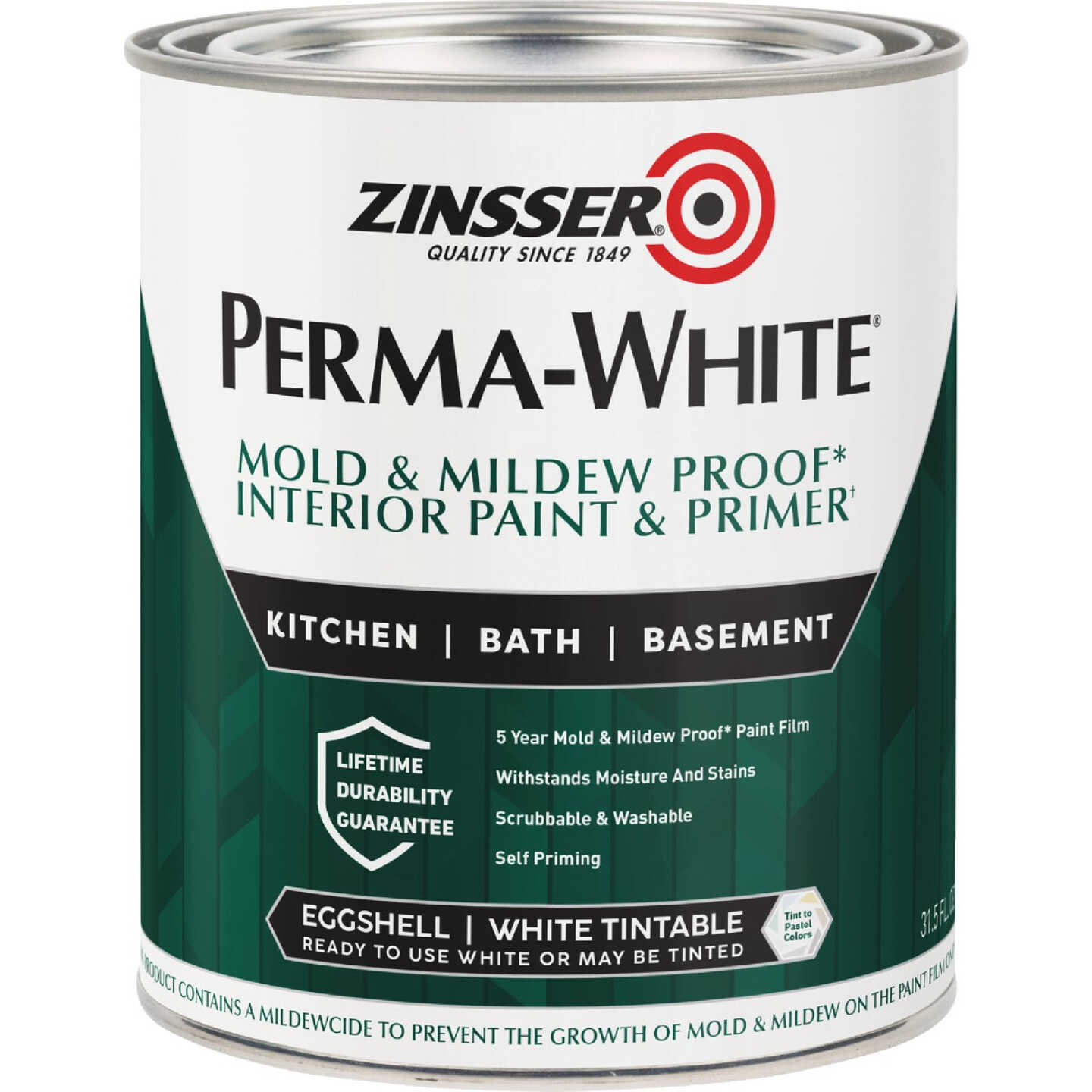 Zinsser Perma-White White-Tintable Eggshell Quart Mildew Paint Image 1