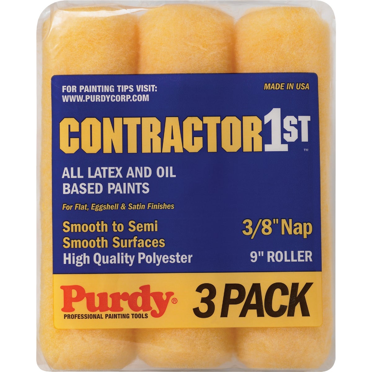 Purdy Contractor 1st 9 In. x 3/8 In. Knit Fabric Roller Cover (3-Pack) Image 1