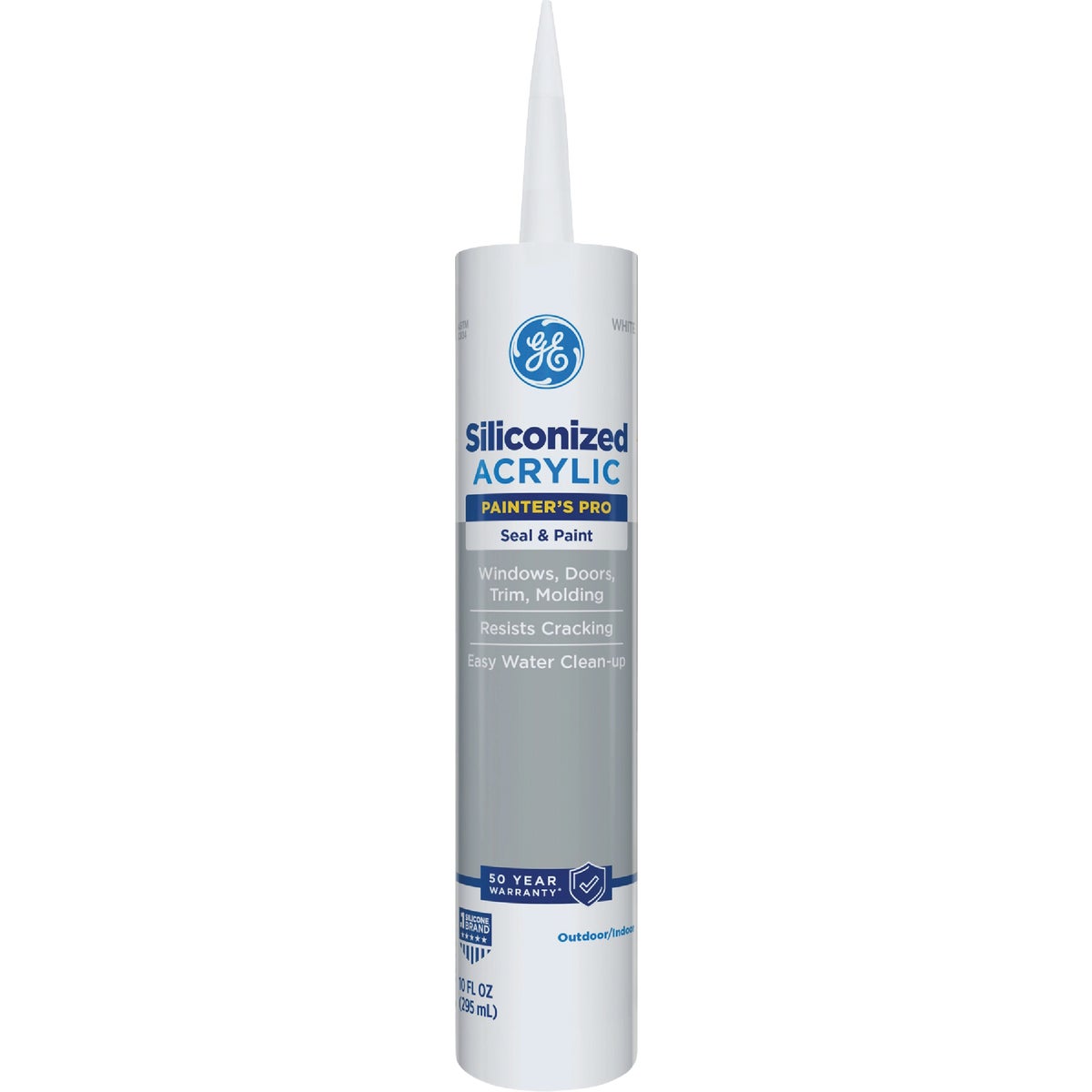GE Siliconized Acrylic Painters Pro Seal & Paint Sealant, White, 10 Oz. Cartridge