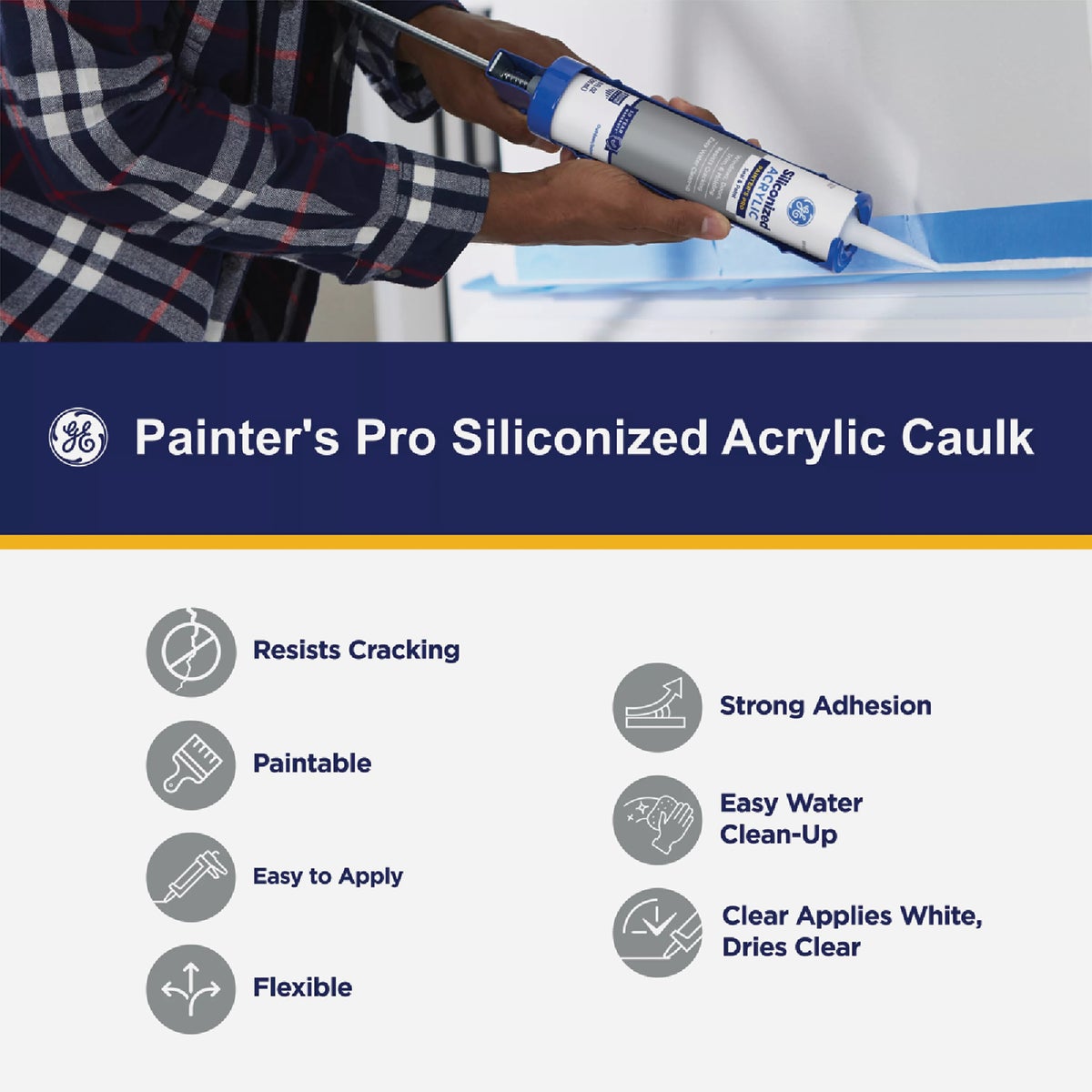 GE Siliconized Acrylic Painters Pro Seal & Paint Sealant, White, 10 Oz. Cartridge Image 4