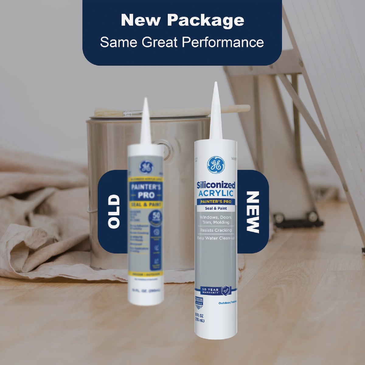 GE Siliconized Acrylic Painters Pro Seal & Paint Sealant, Clear, 10 Oz. Cartridge Image 3