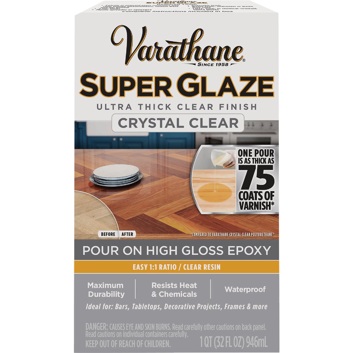 Varathane 1 Qt. Super Glaze Pour-On High Gloss Crystal Clear Epoxy Resin Image 2