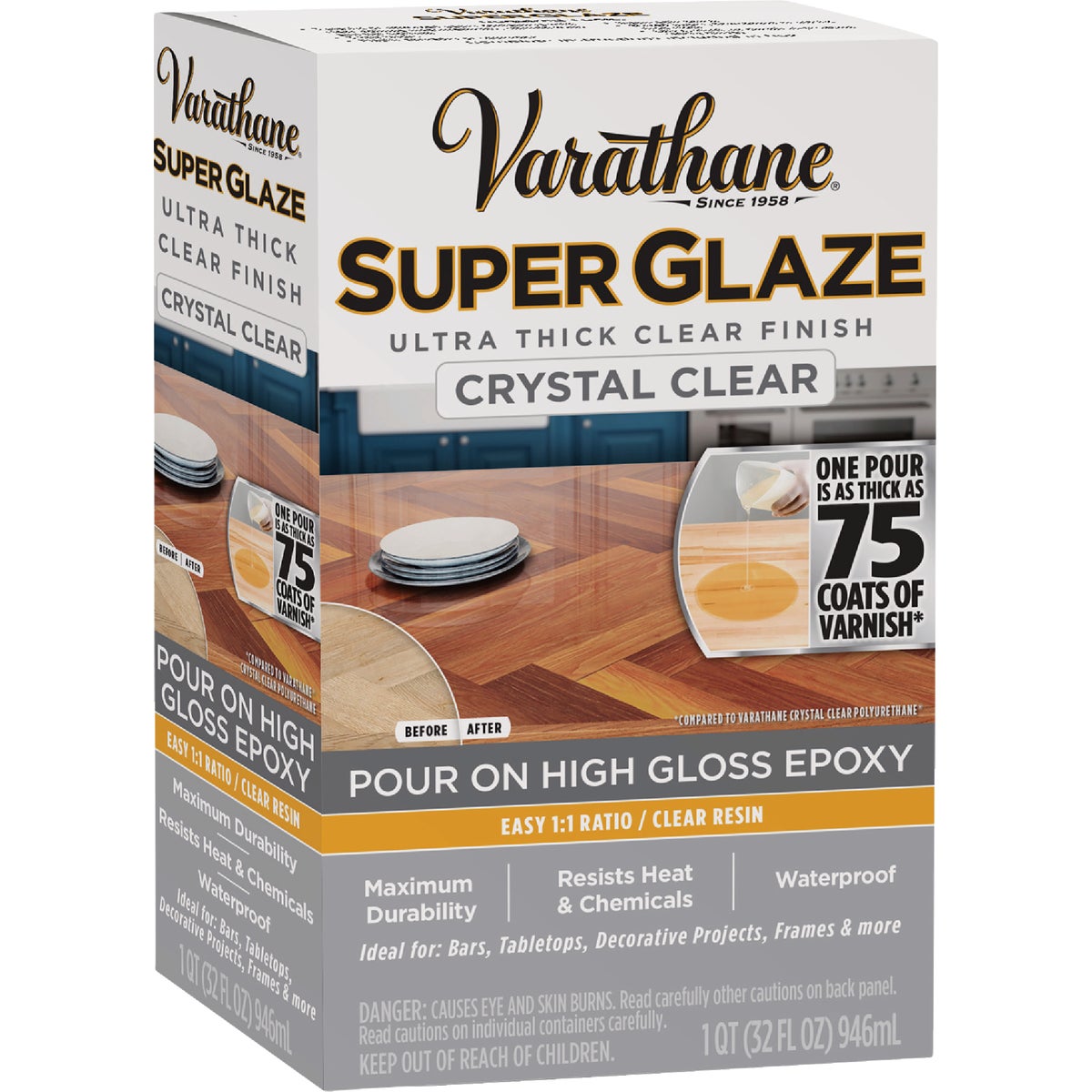 Varathane 1 Qt. Super Glaze Pour-On High Gloss Crystal Clear Epoxy Resin Image 3