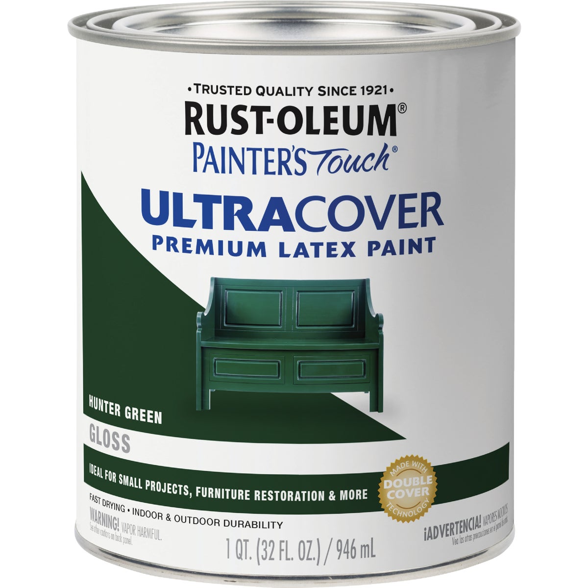 Rust-Oleum Painter's Touch 2X Ultra Cover Premium Latex Paint, Gloss Hunter Green, 1 Qt. Image 6