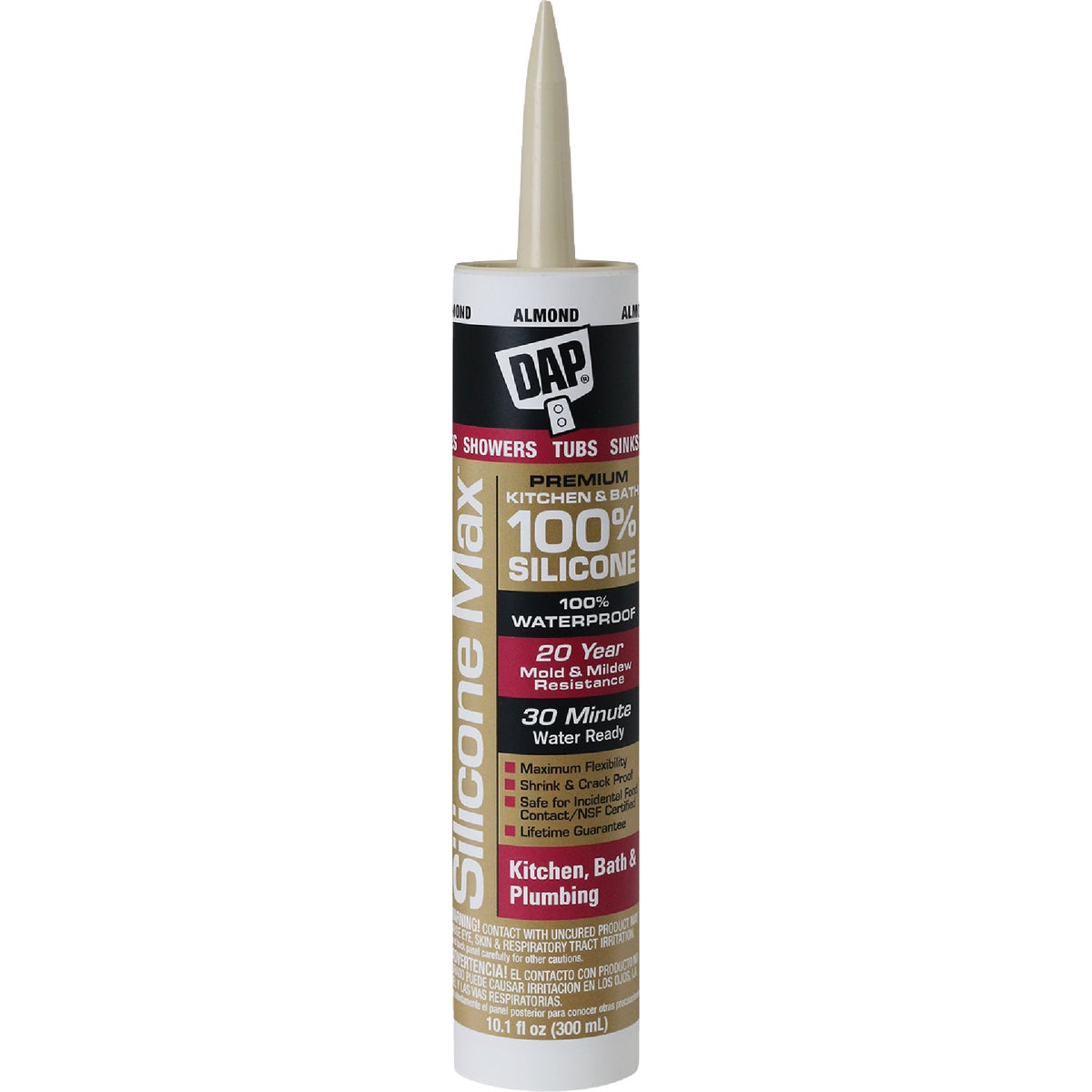 DAP Silicone Max 10 Oz. Almond Premium Kitchen, Bath & Plumbing 100% Silicone Sealant Image 1