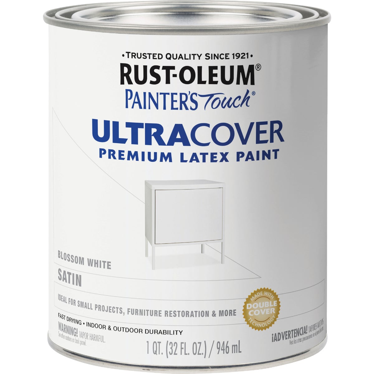 Rust-Oleum Painter's Touch 2X Ultra Cover Premium Latex Paint, Satin Blossom White, 1 Qt. Image 7