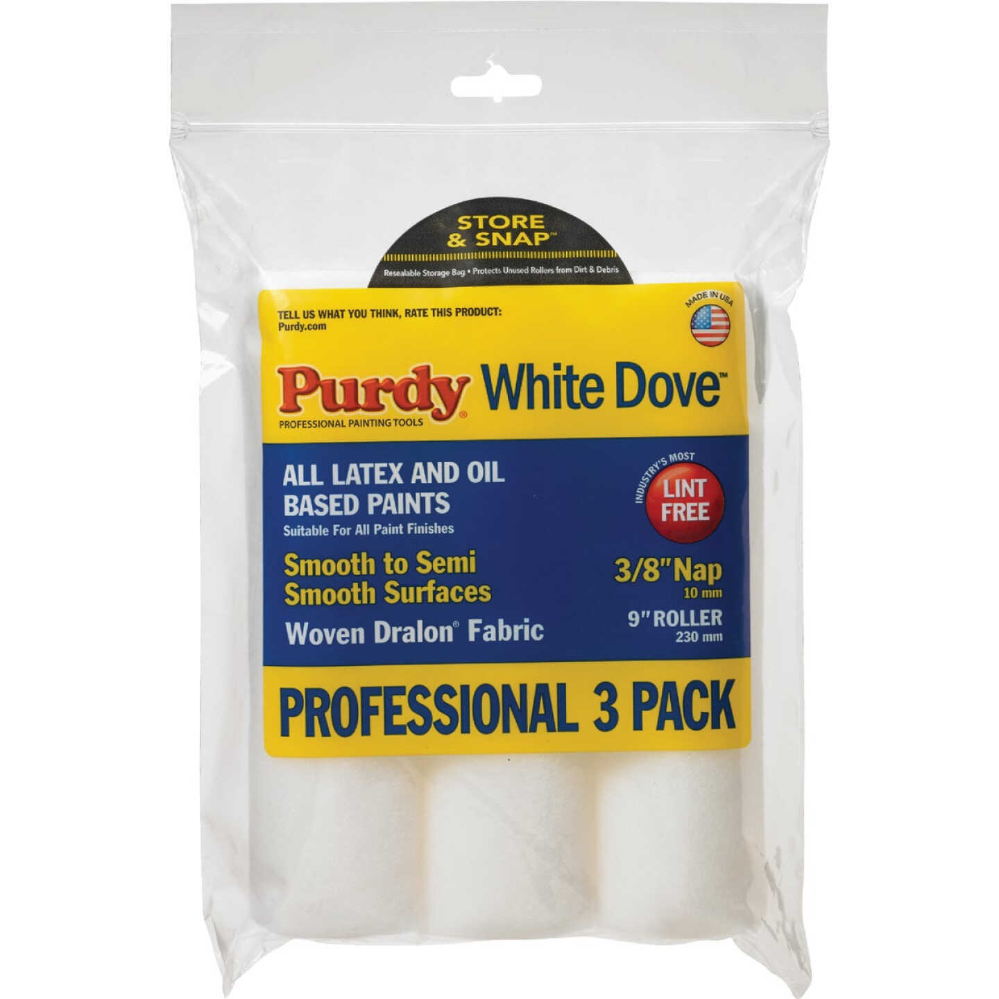 Purdy White Dove 9 In. x 3/8 In. Woven Fabric Roller Cover (3-Pack) Image 1