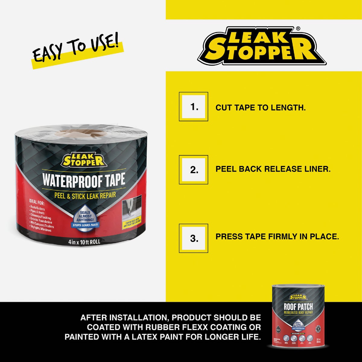 Leak Stopper Rubber Flexx 4 In. x 10 Ft. Waterproofing & Seam Tape Image 6