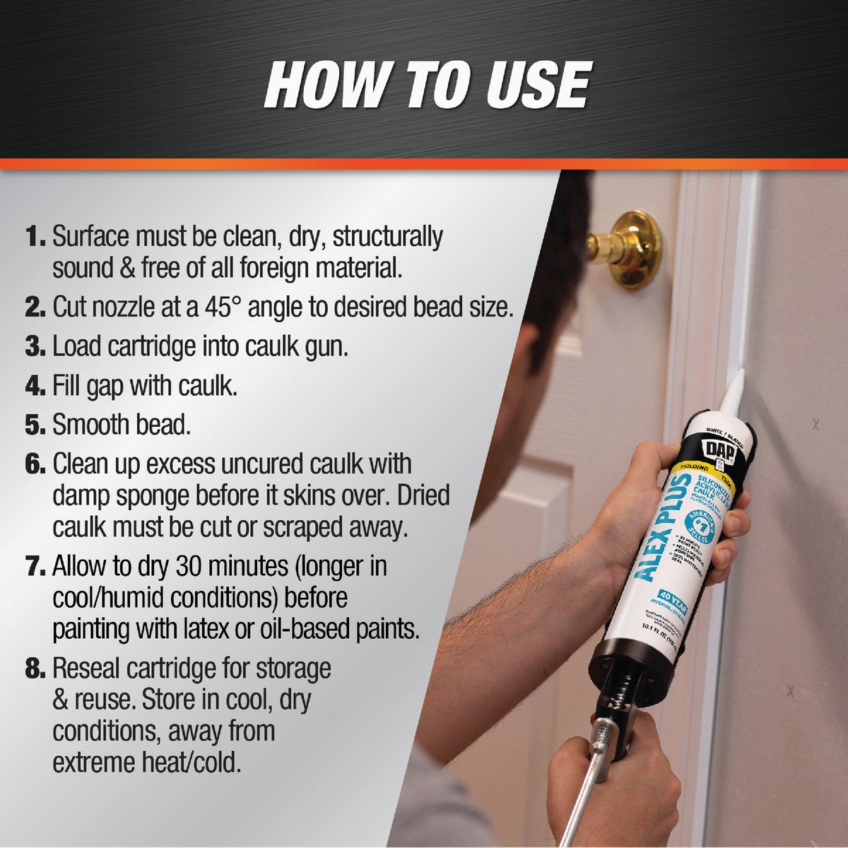 Dap Alex Plus 10.1 Oz. All Purpose White Siliconized Acrylic Latex Caulk Image 3
