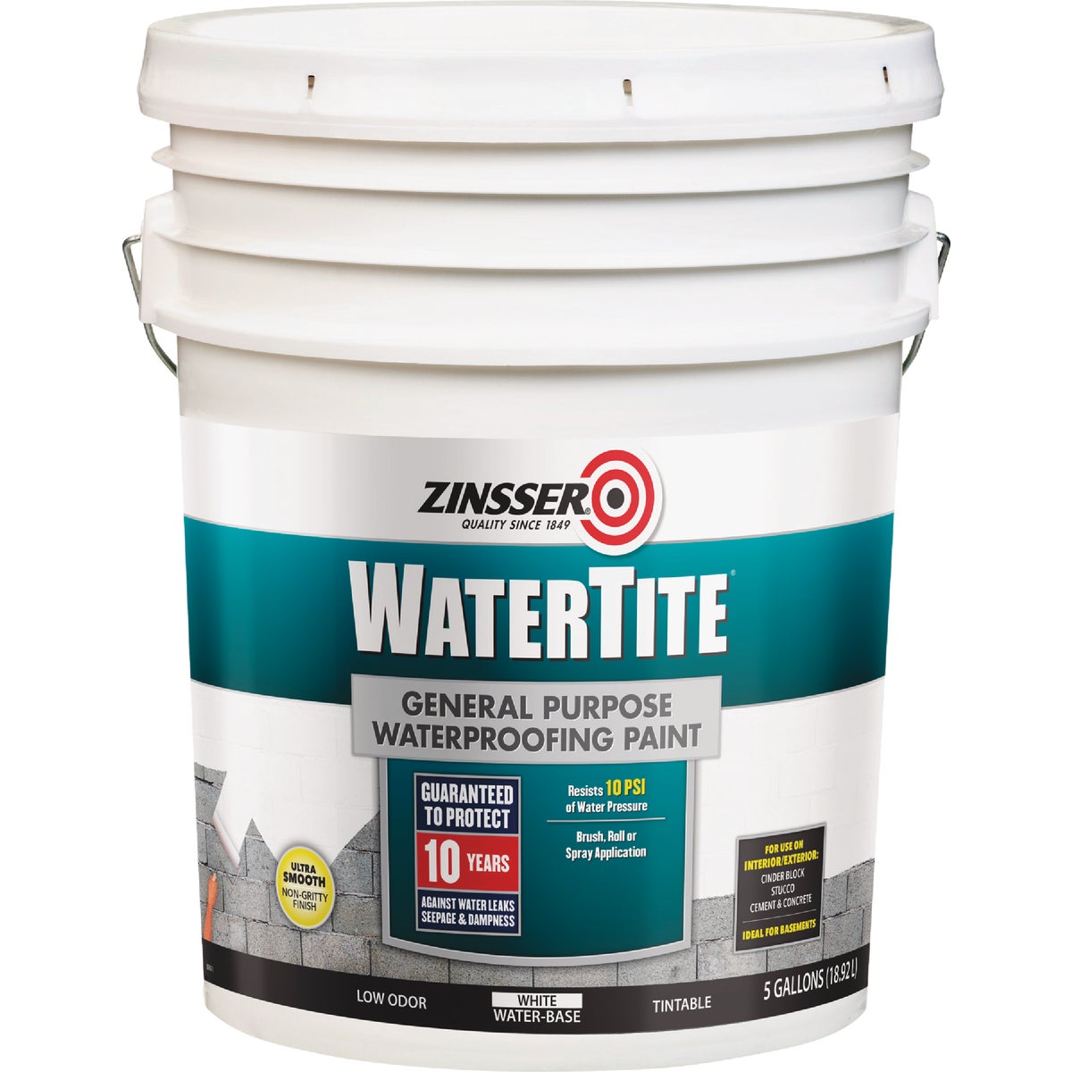 Zinsser WaterTite White General Purpose Waterproofing Paint, 5 Gal. Image 6