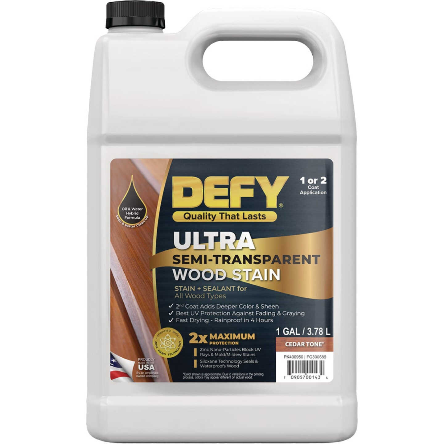 Defy Ultra Semi-Transparent Wood Stain, Cedar Tone, 1 Gal. Image 1