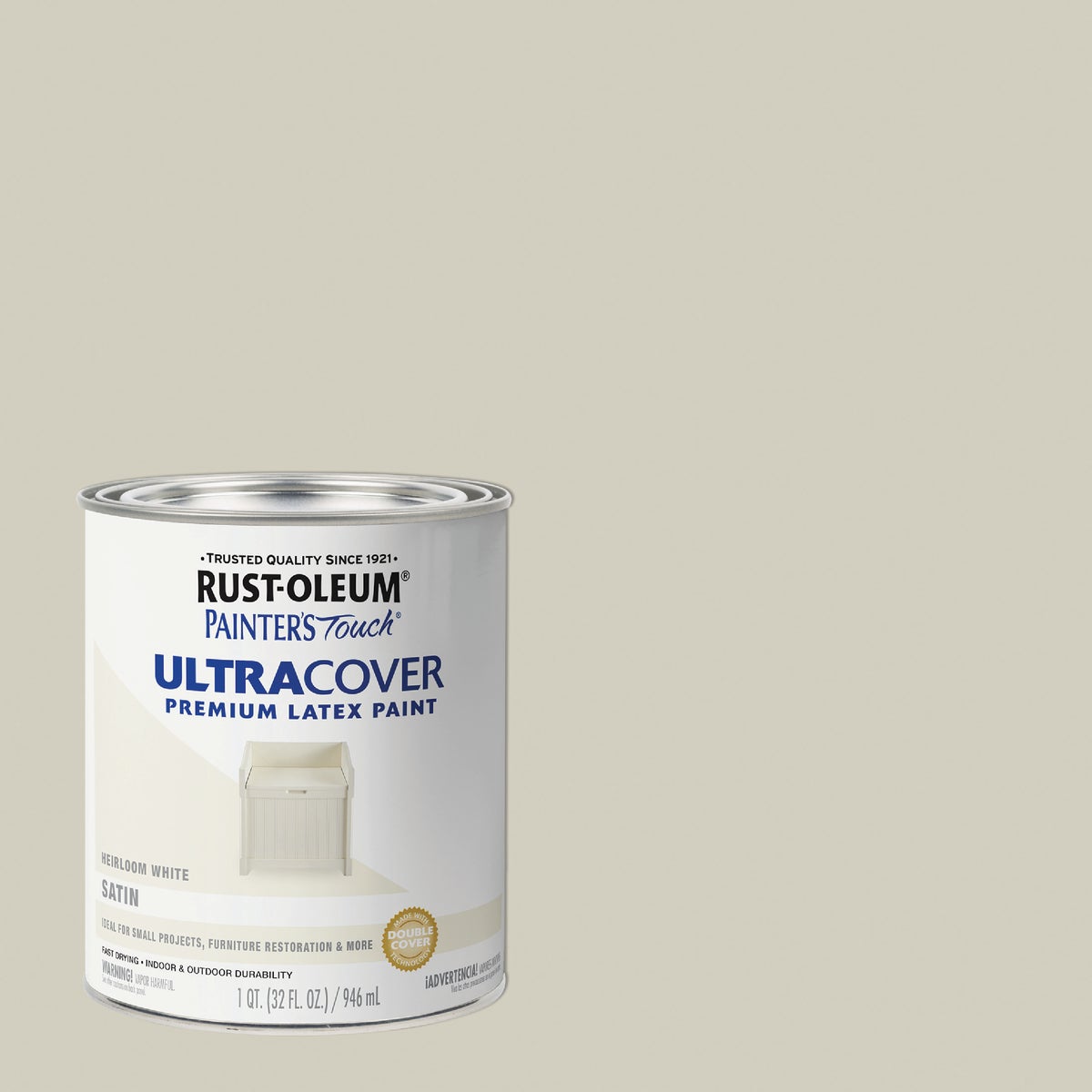 Rust-Oleum Painter's Touch 2X Ultra Cover Premium Latex Paint, Satin Heirloom White, 1 Qt. Image 1