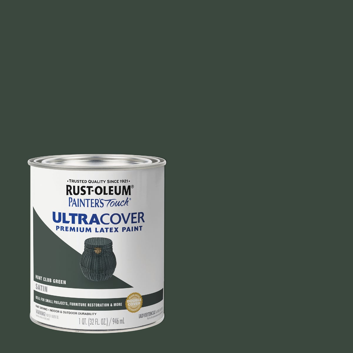 Rust-Oleum Painter's Touch 2X Ultra Cover Premium Latex Paint, Satin Hunt Club Green, 1 Qt. Image 1