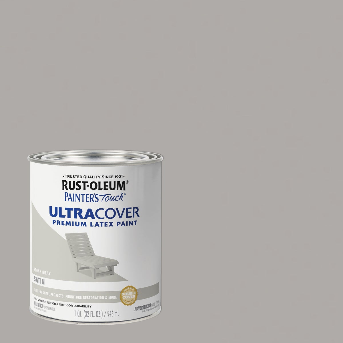 Rust-Oleum Painter's Touch 2X Ultra Cover Premium Latex Paint, Satin Stone Gray, 1 Qt. Image 1