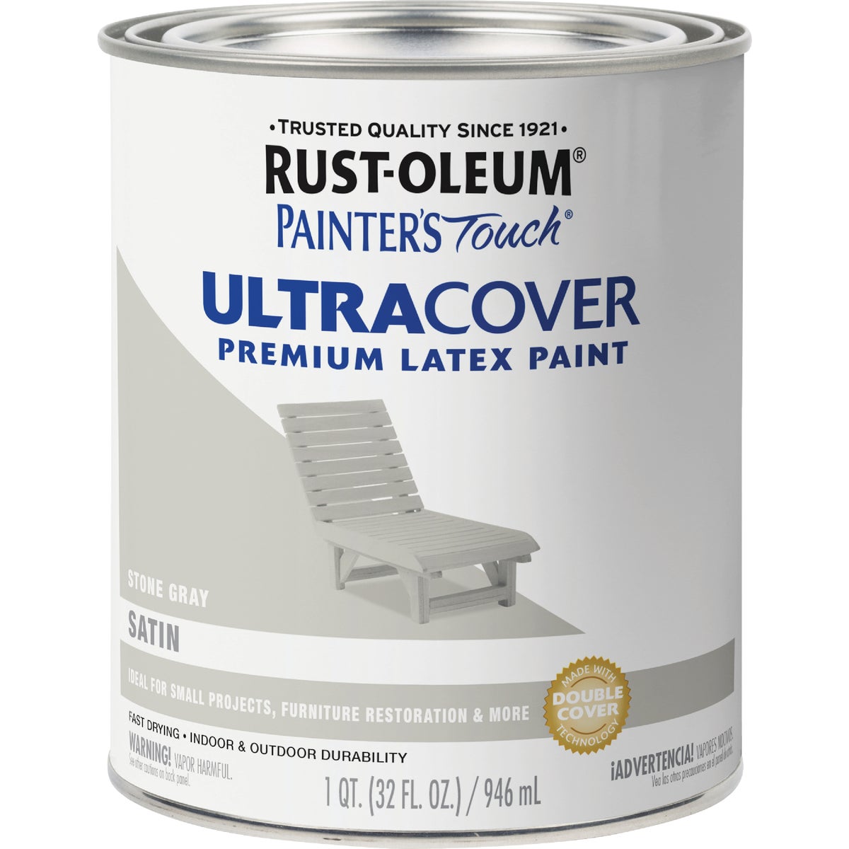 Rust-Oleum Painter's Touch 2X Ultra Cover Premium Latex Paint, Satin Stone Gray, 1 Qt. Image 7