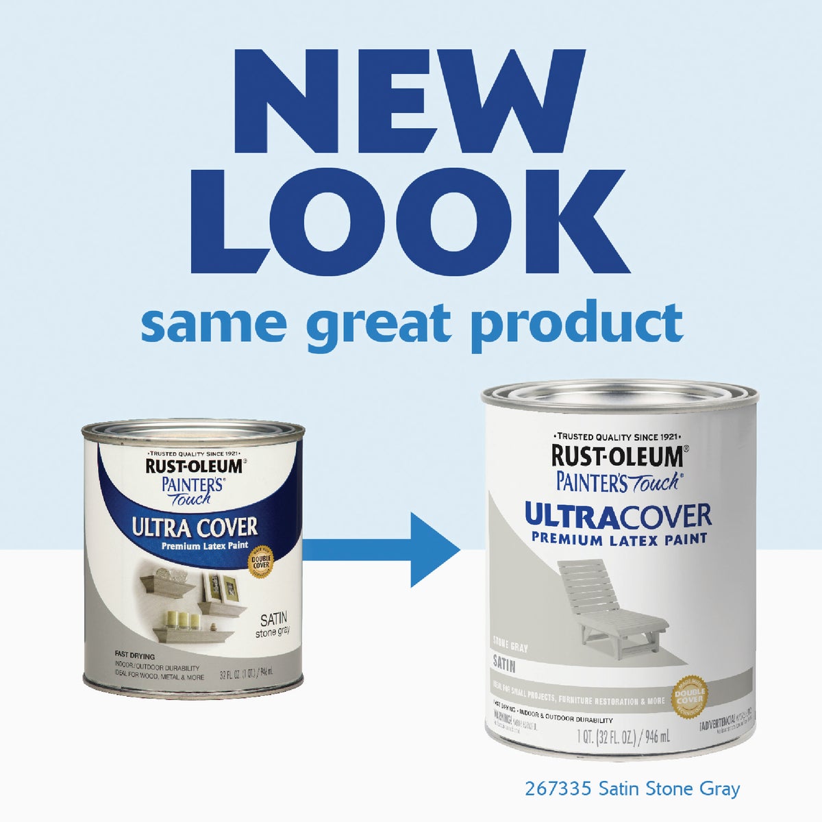 Rust-Oleum Painter's Touch 2X Ultra Cover Premium Latex Paint, Satin Stone Gray, 1 Qt. Image 2