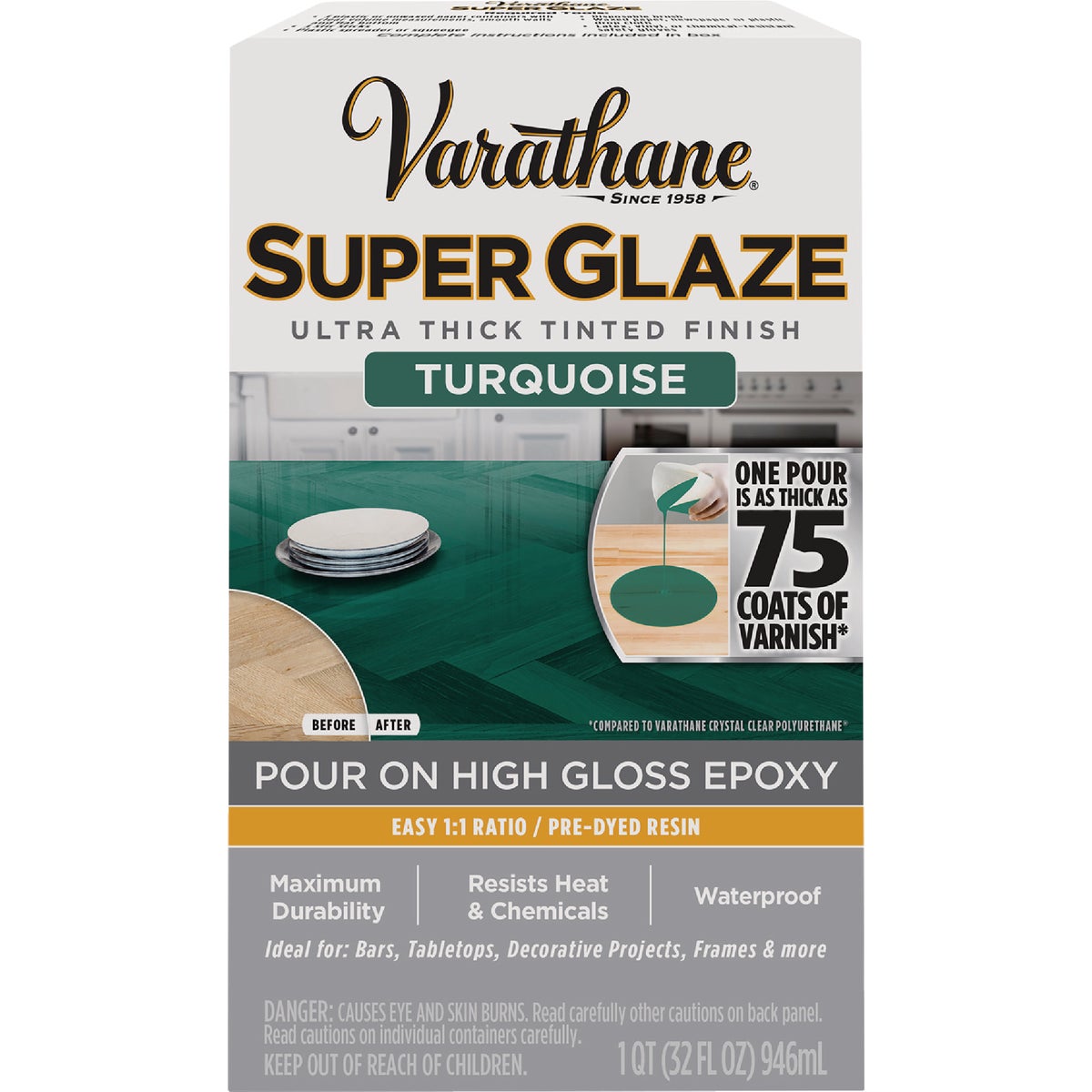 Varathane 1 Qt. Super Glaze Pour-On High Gloss Turquoise Epoxy Resin Image 2
