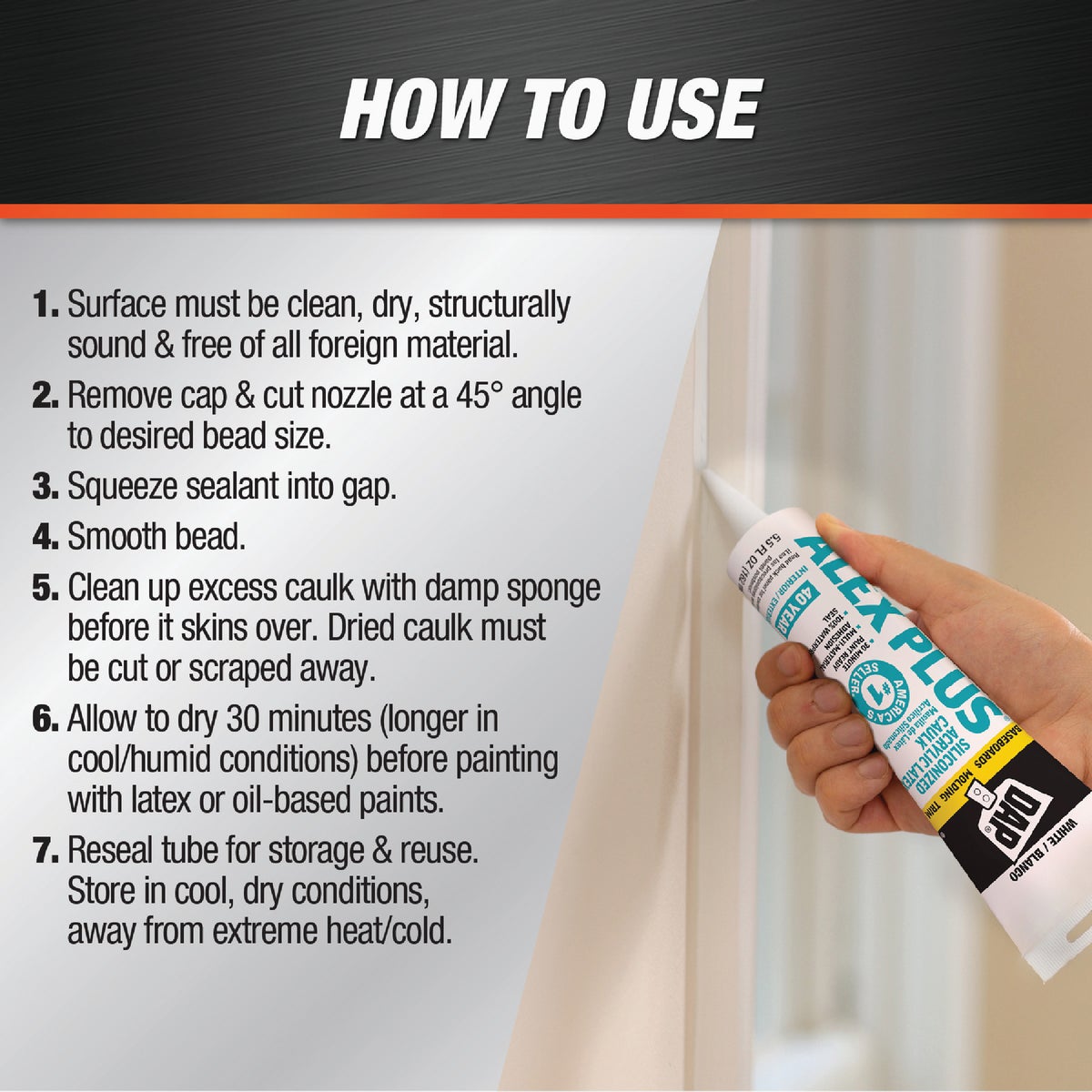 Dap Alex Plus 5.5 Oz. All Purpose White Siliconized Acrylic Latex Caulk Image 4