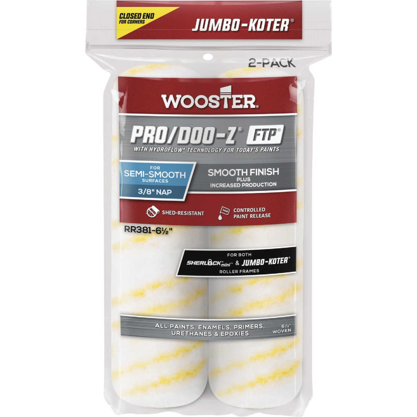 Wooster Jumbo-Koter Pro/Doo-Z FTP 6-1/2 In. x 3/8 In. Woven Paint Roller Cover (2-Pack) Image 1