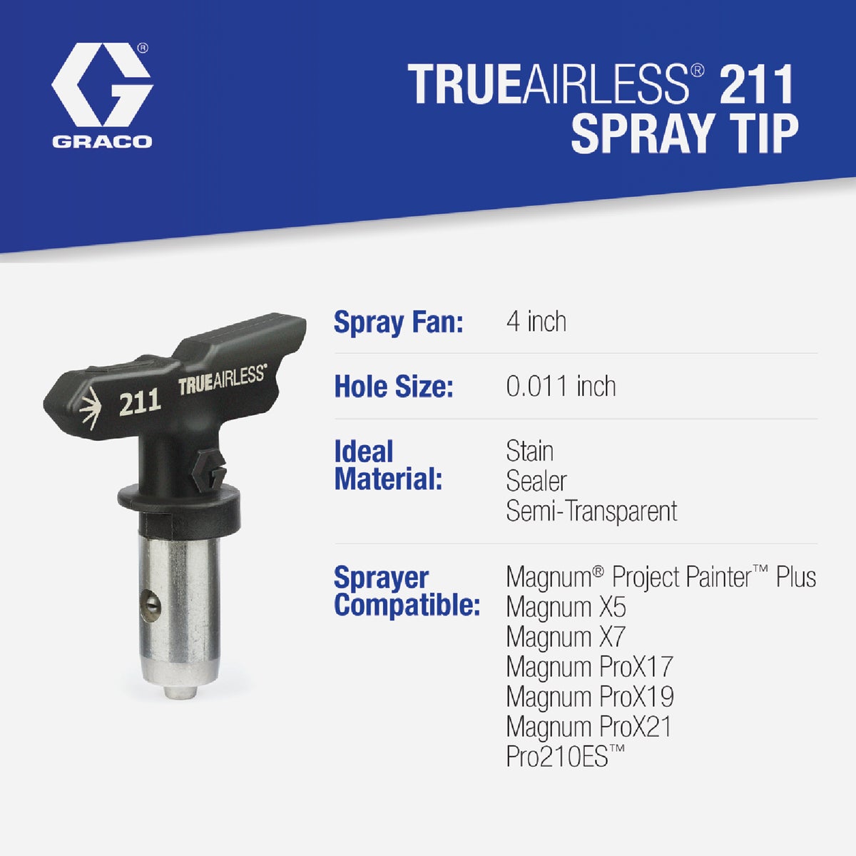 Graco TrueAirless 211 4 to 6 In. .011 Paint Sprayer Airless Spray Tip Image 2