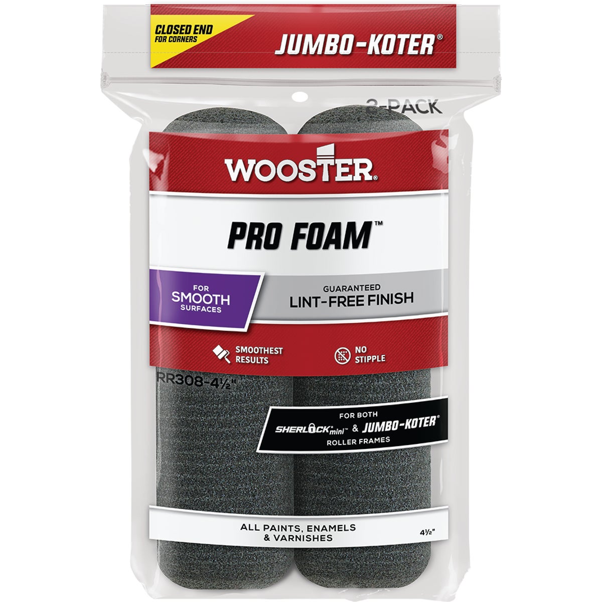 Wooster Jumbo-Koter 4-1/2 In. x 3/8 In. Pro Foam Mini Foam Roller Cover (2-Pack) Image 1